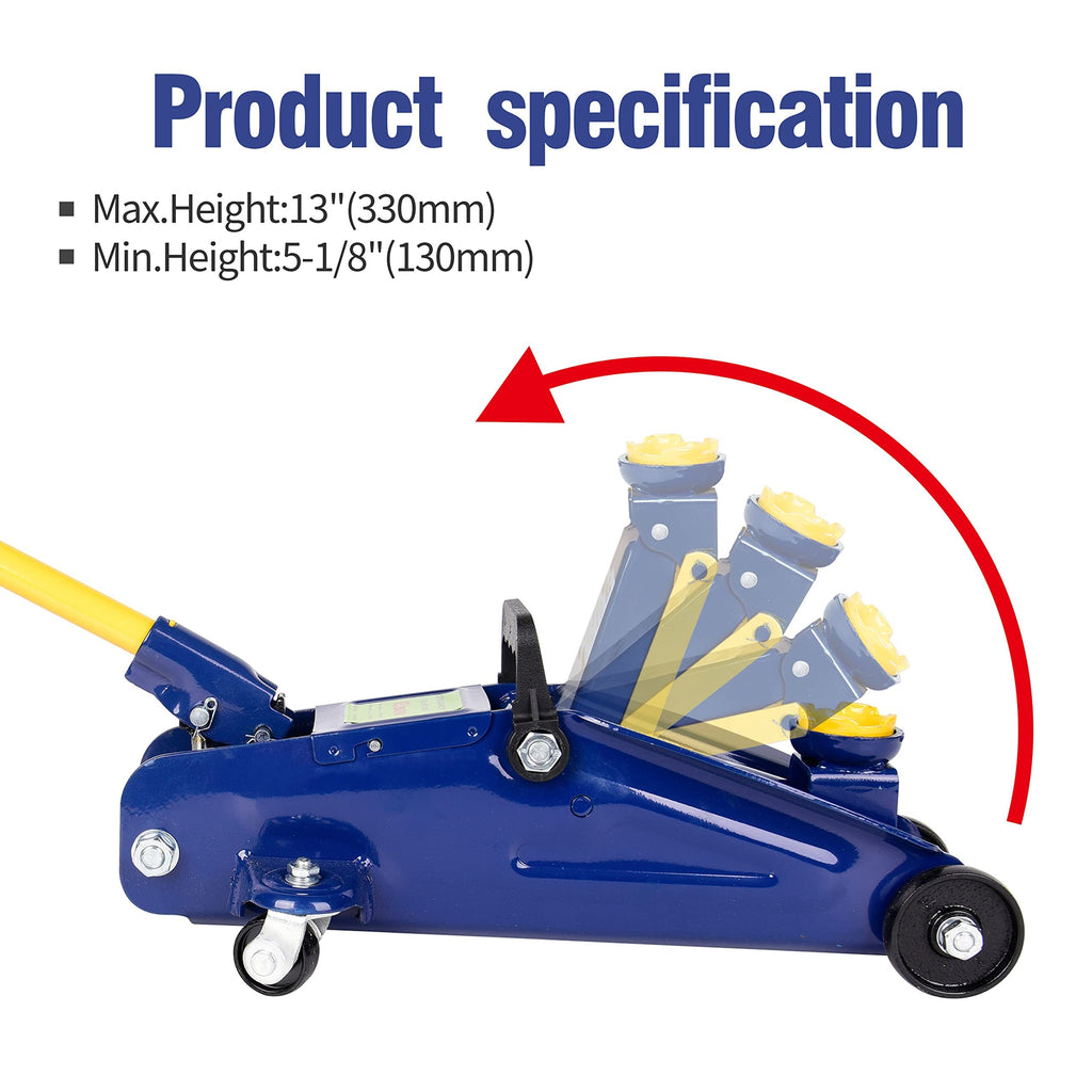 Aain 2 Ton Heavy Duty Floor Jack, Hydraulic Low Profile Trolley Service Floor Jack, Blue