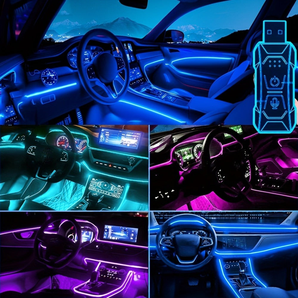 Car Interior LED Strip Lights App Control Dreamcolor Dynamic 114" Fiber Optic Ambient Lighting Kit for Center Console Door Decoration, Music Sync USB Power, 4pcs 6-in-1 10-in-1 Options