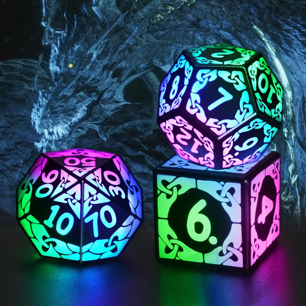 LED Dice Set 7pcs Wireless Rechargeable Light Up – Colorful Glowing Polyhedral Dice with Charging Box, D4 D6 D8 D10 D12 D20 for DnD RPG Tabletop Games, Gamer Gift Halloween Christmas Birthday