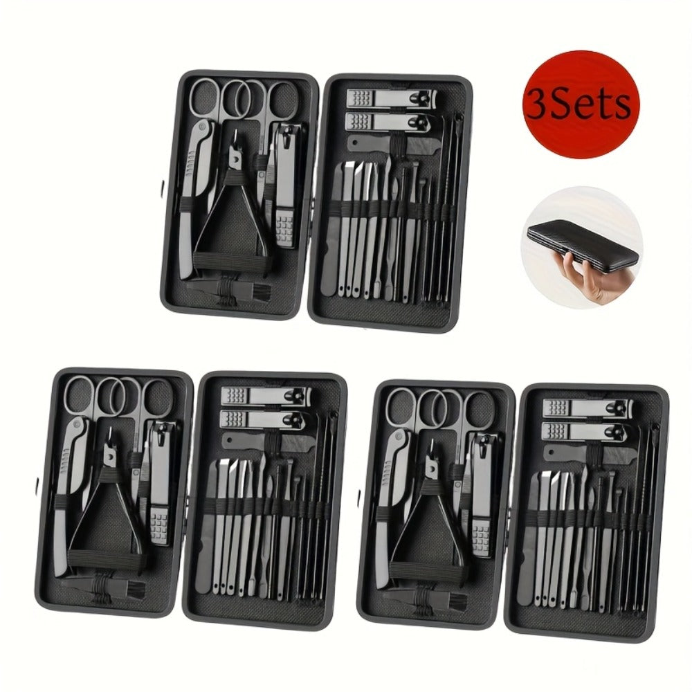 Stainless Steel Nail Clipper Gift Set 23pcs — Professional Sharp Blade Fingernail Toenail Trimmer Manicure Pedicure Kit for Men Women, Salon Quality Home Nail Care, 3-Set Value Pack