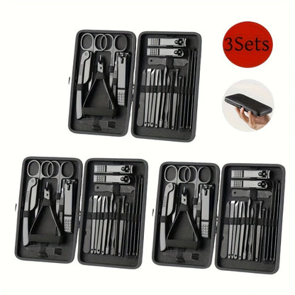 Stainless Steel Nail Clipper Gift Set 23pcs — Professional Sharp Blade Fingernail Toenail Trimmer Manicure Pedicure Kit for Men Women, Salon Quality Home Nail Care, 3-Set Value Pack