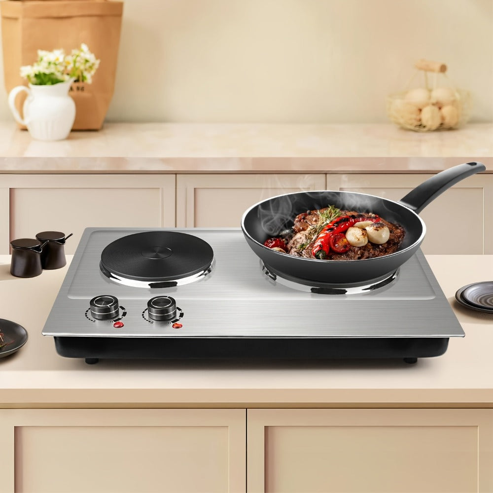 Hot Plate Electric Burner with Temperature Control – Dual Size Coil Burners 7.4in & 6.1in, Countertop Electric Stove for Daily Cooking, Dorm, Office & Travel, Multiple Colors Available