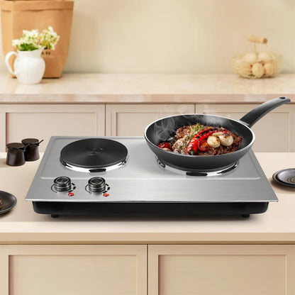 Hot Plate Electric Burner with Temperature Control – Dual Size Coil Burners 7.4in & 6.1in, Countertop Electric Stove for Daily Cooking, Dorm, Office & Travel, Multiple Colors Available