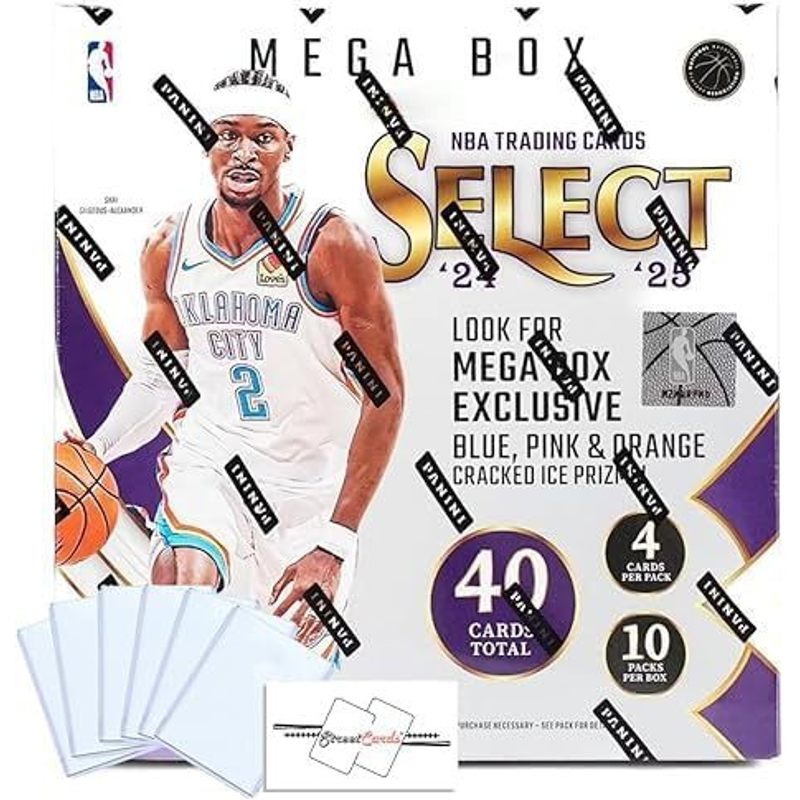 2024-25 Panini Select Basketball Mega Box 40 Trading Cards Retail Exclusive Autographs Crown Jewels Insert Elephant Tiger Prizms Look for Luka Doncic Jayson Tatum Risacher Sarr 6 Toploaders StreetCards