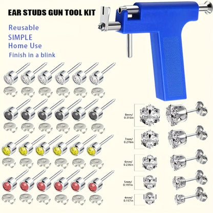 Ear Piercing Kit with 34 Stainless Steel Ear Studs Professional Piercing Gun Safe One-Click DIY Earlobe Piercing Set Hypoallergenic for Salon & Home Use Women Girls Gift Blue Black