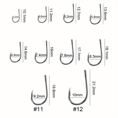 1000pcs Fishing Hooks Assorted Sizes #3-#12 Sharp Carbon Steel Fish Hooks Set with Portable Tackle Box for Sea Freshwater Bass Trout Carp Fishing Gear Kit Men Gift