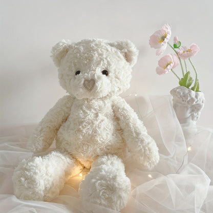White Teddy Bear Plush Loving Heart – Soft Cute Stuffed Animal for Baby Girls Women, Kawaii Bear Toy, Birthday Valentine's Day Christmas Baby Shower Holiday Gift for Kids Toddlers