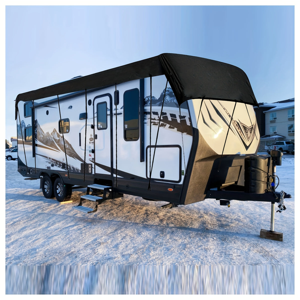 Cover for Rvs That Can Be Towed, Designed The Roofs of Motorhomes And Caravans, Resistant to Pollen, Water, And Sunlight, Featuring Adjustable Straps And Hooks, And Includes a Storage Bag (Available in Black And Silver)