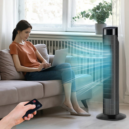 Tower Fan 31 Inch Bladeless | 80° Oscillating Standing Fan with Remote Control, 7.5H Timer & 3-Speed Settings, Quiet Cooling Fan for Bedroom, Living Room & Office – Black & White