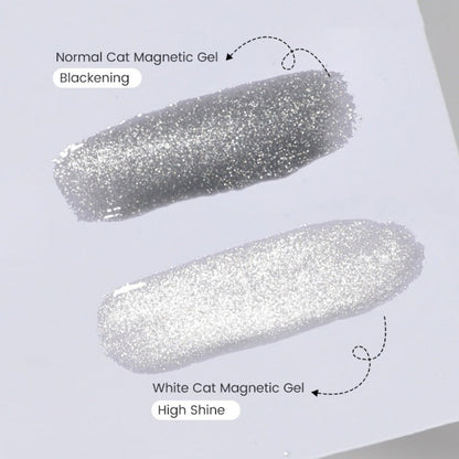White Glitter Cat Eye Gel Polish Set 2pc Sparkling Magnetic with Stick Included | Soak Off UV LED 0.51oz Each Semi-Permanent 3D Nail Art | Salon & Home DIY Manicure Kit for Women Beginners