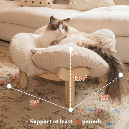 Cat Sofa Heart-Shaped Solid Wood Frame Pet Couch with Soft Cushion for Cats Small Dogs Indoor Chaise Lounge Furniture Beige Blue Pink