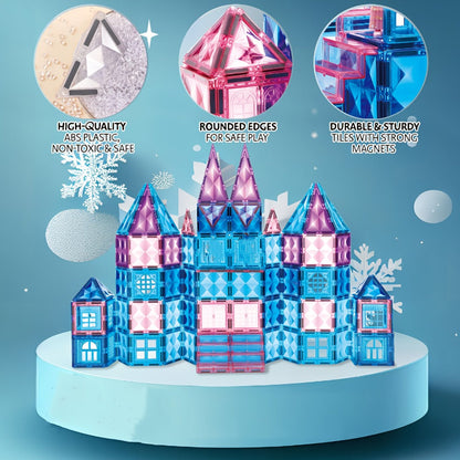 Castle Magnetic Tiles Building Set 102 or 116 Pcs – 3D STEM Sensory Blocks, Pretend Castle Playset for Preschool Boys & Girls Ages 3+, Early Learning & Creative Construction Toy Gift