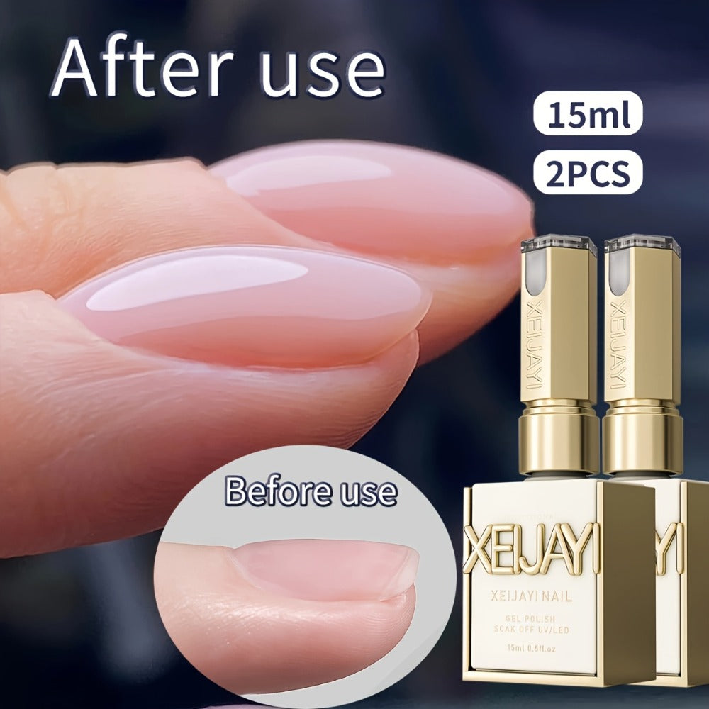 Builder Gel Nail Extension Base 4-in-1 XEIJAYI 2pcs 15ml - Leveling Reinforcement Sealing Adhesion Alcohol-Free Construction Primer Gel for Nail Salons & DIY Strengthening Base Coat 0.51oz Each
