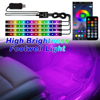 4pcs RGB Car Interior LED Footwell Lights App & Remote Control DIY Music Sync 12V USB Multicolor Ambient Lighting Kit for All Vehicles Cars Trucks SUVs, Under Dash Floor Accent Lights