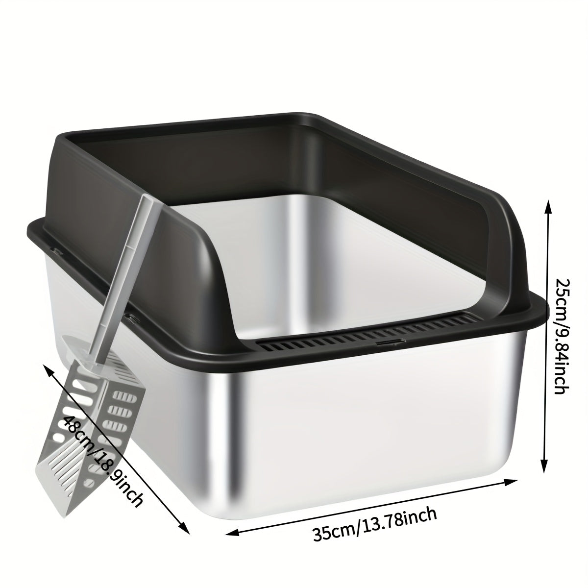 Stainless Steel Cat Litter Box with High Sides & Lid - Metal Litter Pan Anti-Leak Non-Stick Easy Clean Indoor Cat Toilet with Scoop, M & L Sizes