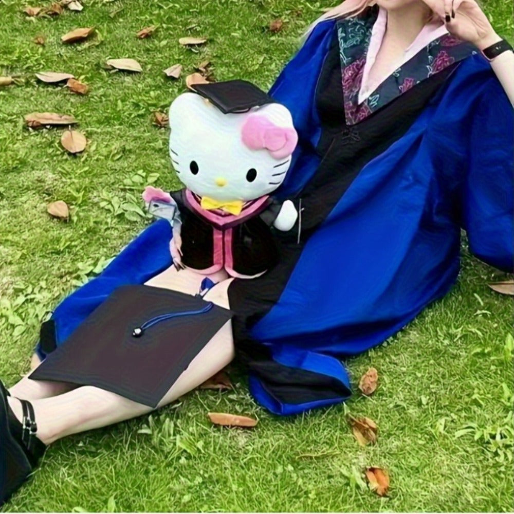 Hello Kitty Graduation Cap and Gown Set — Officially Licensed Sanrio Doctoral Cap & Bachelor Gown, Kawaii Grad Gift for Girls & Teens, Graduation Photo Prop, Party Decor, Bouquet Decoration, Student Prize