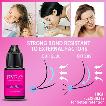 2-Pack Strong Hold Lash Extension Glue — Ultra Fast Dry 0.5–1s, 6–7 Week Retention, Black Eyelash Adhesive for Beginners & DIY Cluster Home Use, 12ml Each