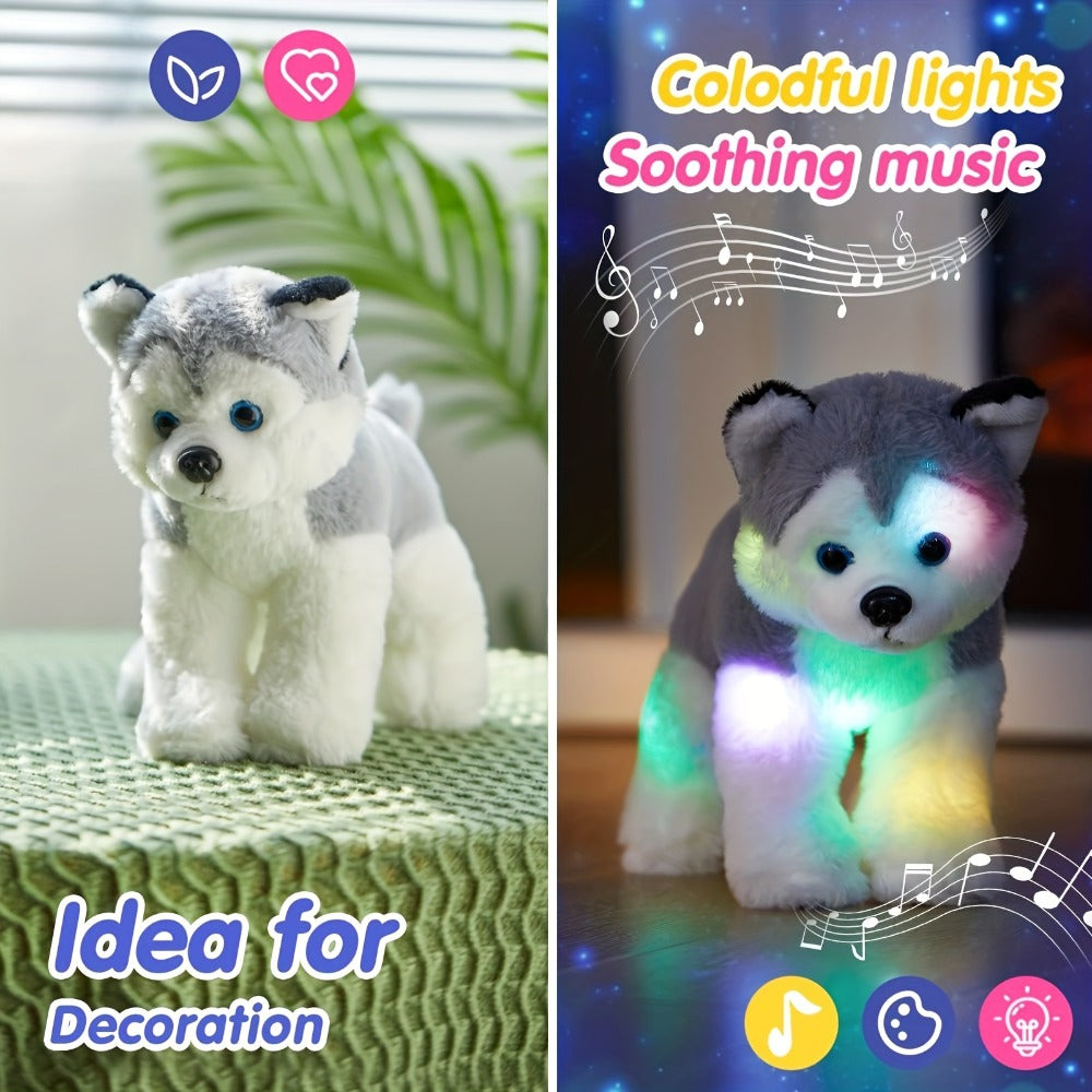Musical Glowing Husky Puppy Plush Toy 12 Inch – Soft Dog Stuffed Animal with Light-Up Night Light & Lullaby Music, Cozy Bedtime Gift for Toddlers Kids Boys Girls Birthday Valentine Christmas