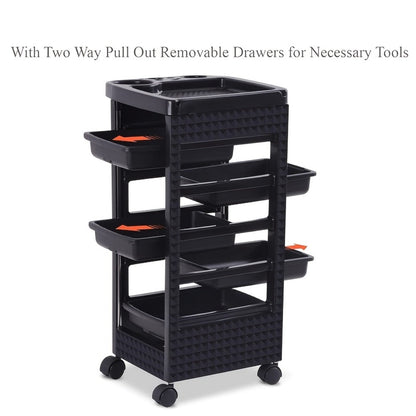 5-Drawer Salon Trolley Cart on Wheels - Professional ABS Rolling Beauty Storage Organizer for Hair Stylist Barber Spa Nail Tattoo Studio, 4 Swivel Casters, Stable Rack, Black