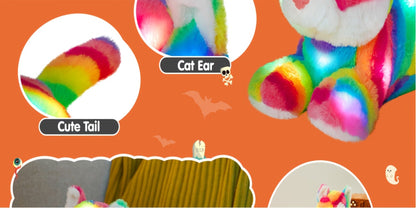 Glowing Rainbow Cat Stuffed Animal Plush Toy — Colorful LED Light Up Musical Soft Plush Kitten Doll for Kids Girls Boys | Birthday Christmas New Year Party Gift | Room & Party Decor