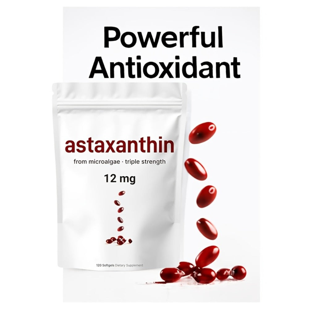 Astaxanthin 12mg Softgels 3-Pack 120ct 4-Month Supply — Triple Strength Natural Microalgae Antioxidant for Skin Glow Eye Health Immune Joint Support Anti-Aging Men Women