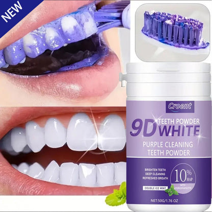 Purple Teeth Whitening Powder - 9D Color Correcting Tooth Powder for Brightening, 360° Deep Cleansing & 12H Fresh Breath, 50g Natural Dental Whitening Powder by Brushing Only