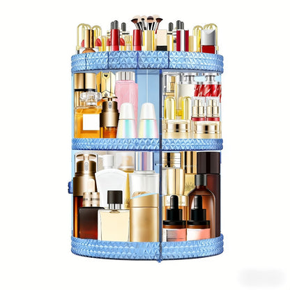 Rotating 360 Makeup Organizer Spinning Cosmetic Storage Display Rack 7 Adjustable Layers Large Capacity Skincare Holder for Vanity Countertop Bathroom Dresser White Blue Gray