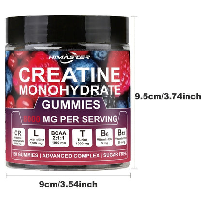 Creatine Monohydrate Gummies 8000mg Blueberry Flavor – with L-Taurine, BCAA, Vitamin B6 & B12 | Pre-Workout Muscle Strength & Endurance Supplement for Men & Women | 120 Count | Yeah Buddy Formula