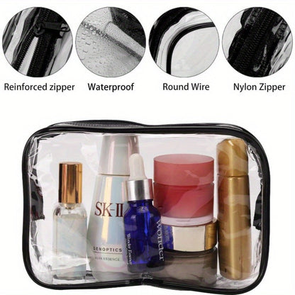 Clear PVC Makeup Bag Set 10 Pcs Transparent Waterproof Cosmetic Bags Reinforced Zipper TSA Approved Travel Toiletry Organizer See-Through Beauty Pouch Black