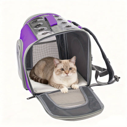Pet Backpack for Cats and Dogs - Foldable Breathable Mesh Window Carrier Bag with Front Opening, Lightweight Travel Backpack for Hiking Walking Outdoor Adventures, Available in Pink Gray Blue Purple