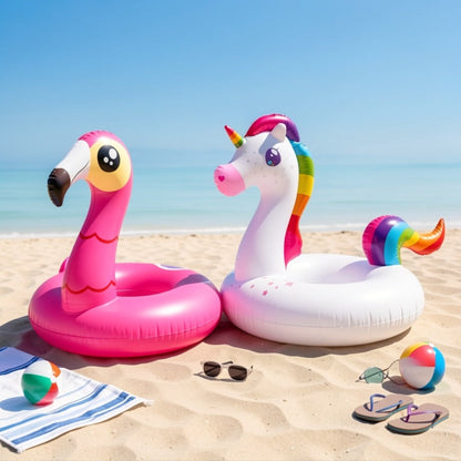 Flamingo Unicorn Inflatable Pool Float 2 Pack 40 Inch - Fun Swim Ring Floatie for Adults & Kids, Pool Party Beach Lake Summer Raft Lounger Toy Birthday Gift Set
