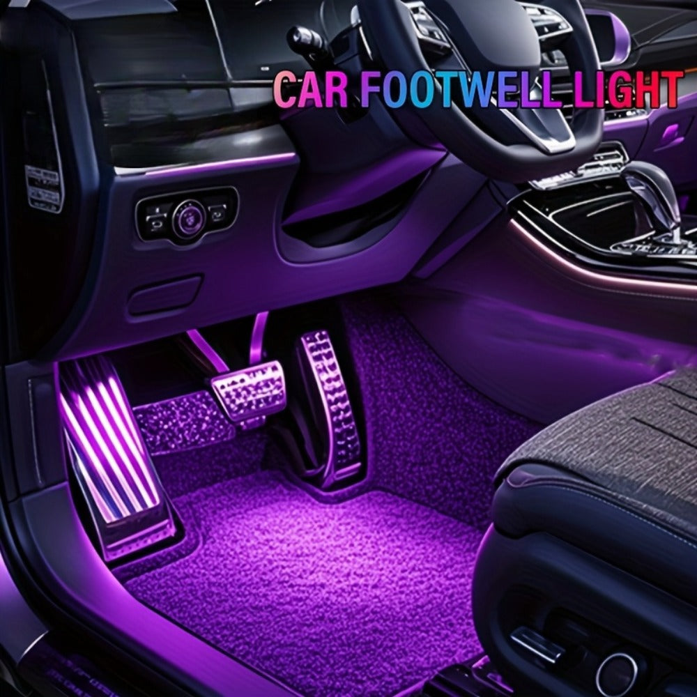 RGB Car Footwell LED Light Kit, USB Powered 5V Multicolor Interior Ambient Light Strip, DIY Under-Seat Car Seat Illumination Kit for All Vehicles, 4pcs Neon Atmosphere Lights