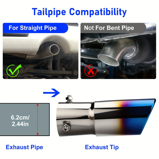Stainless Steel Dual Exhaust Tip, Stainless Steel Double Outlet Car Muffler Tail Tip Exhaust Curved Type Tailpipe Tip, 63Mm/2.5" Inlet Bolt-On Exhaust Tip Bevel Port