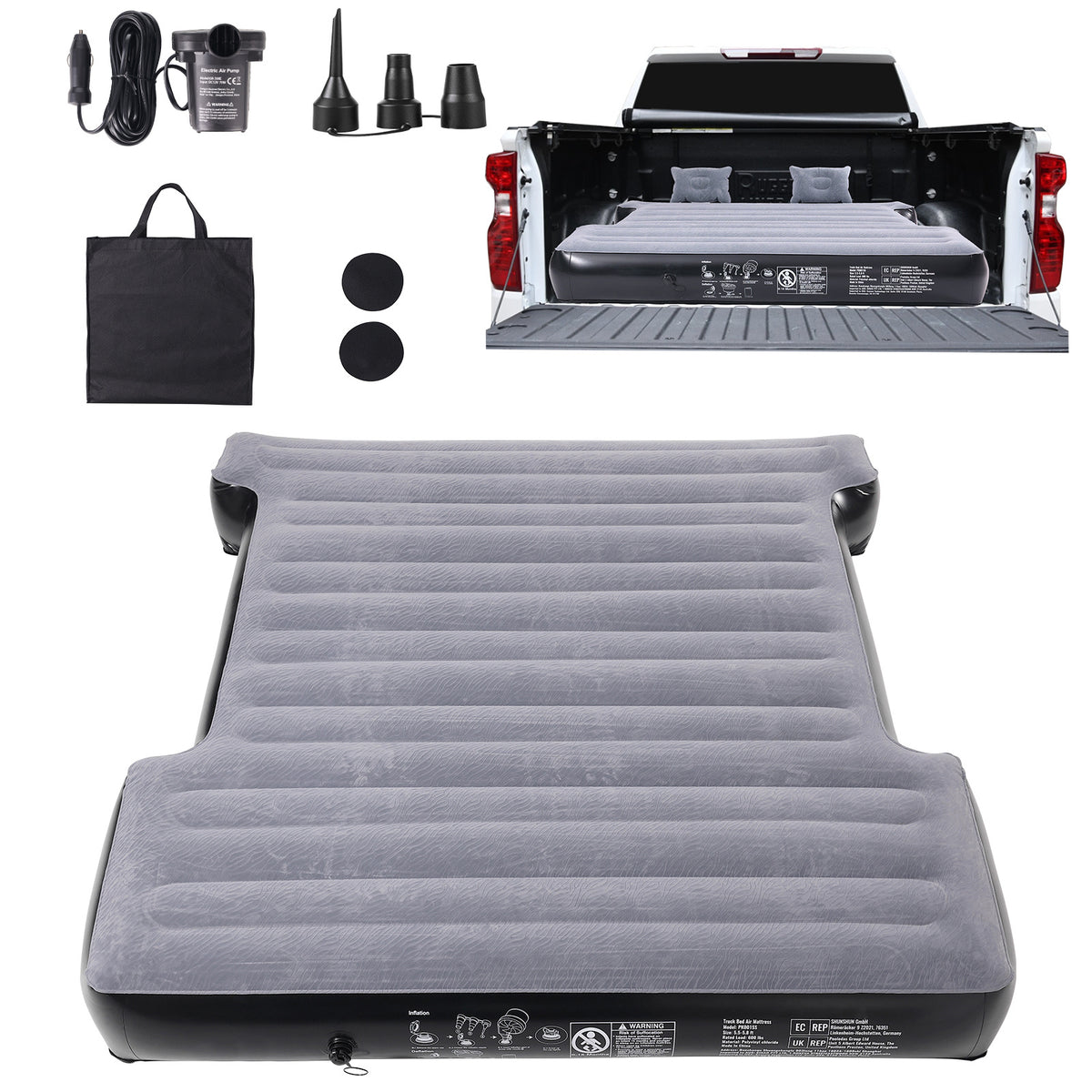 VEVOR Truck Bed Air Mattress 5.5-5.8 ft Full-Size Short Bed Inflatable with Pump
