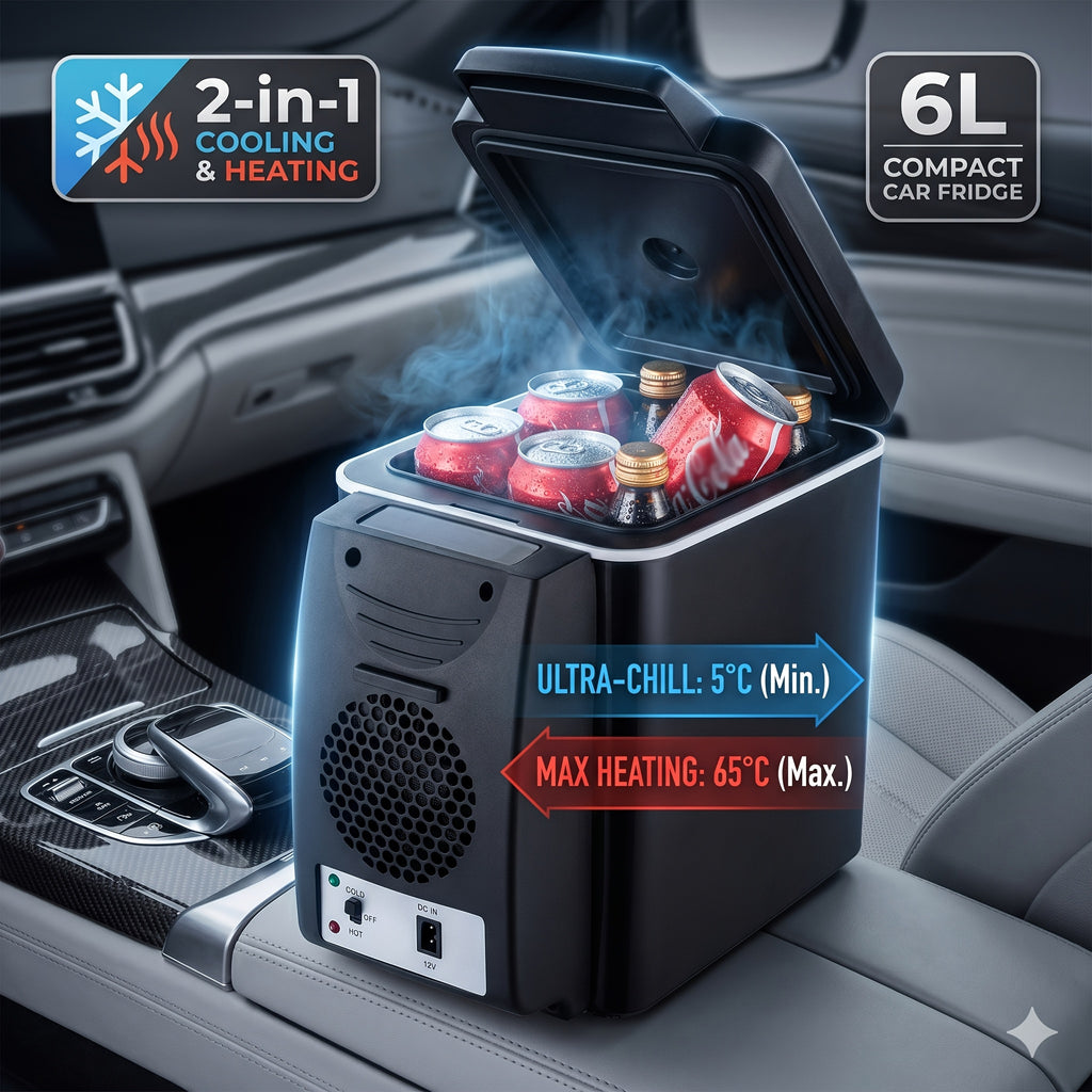 Car Refrigerator 6-Liter Dual-Purpose Hot And Cold Insulation Box for Home And Car, Portable Small Refrigerator for Cars, Large Capacity Energy-Saving Small Refrigerator, Top Storage Cup Holder