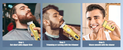Foil Shaver Grooming Kit for Men 3-in-1 – Hair Clipper Detail Trimmer Adjustable Blades USB Rechargeable LCD Display Complete Barbershop Accessories Set Holiday Gift for Him
