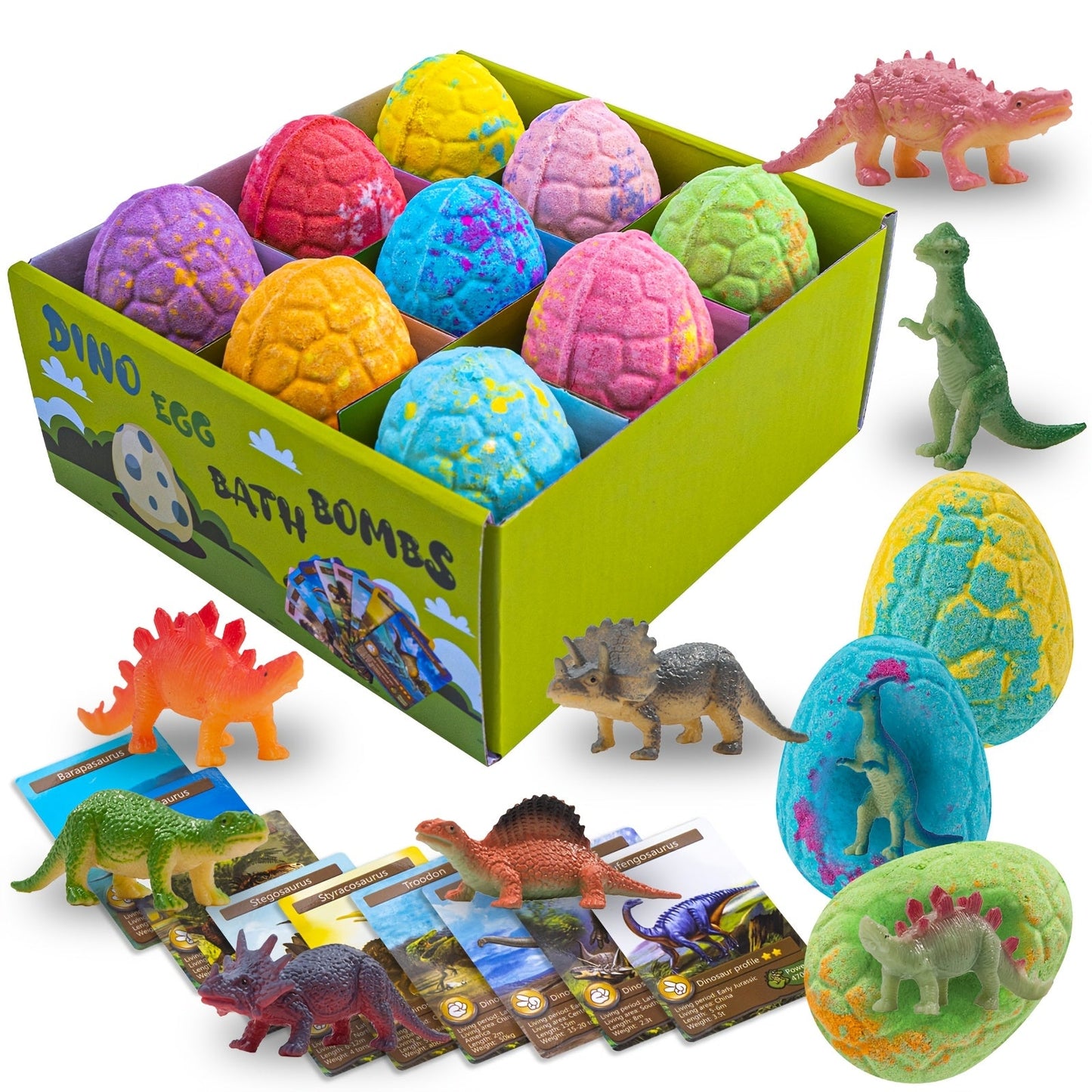 Dinosaur Egg Bath Bombs with Surprise Inside 9 Pack - Kids Fizzy Bath Balls with Hidden Dinosaur Toy, Bubble Gum Scent, Fun Educational Birthday Christmas Easter Gift for Boys Girls Ages 3+