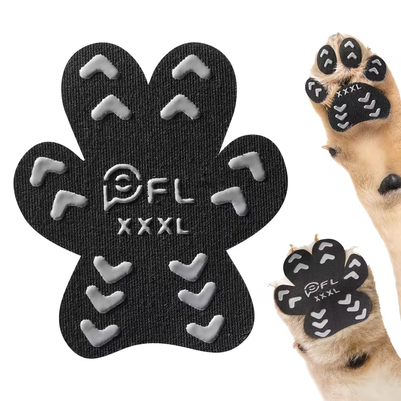 Dog Paw Pads Anti-Slip Sticker Protector 12 Sets 48pcs – Traction Grip Paw Stickers for Senior Dogs on Hardwood Floors, Cuttable Hook & Loop Adhesive Paw Grips, Sizes L to 3XL