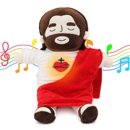 Sacred Heart of Jesus Plush Doll 15.7 Inch - Breathing Glowing Light Christian Religious Toy for Kids, Church, Sunday School, Prayer, Baptism, Easter, Christmas Gifts, Home Decor