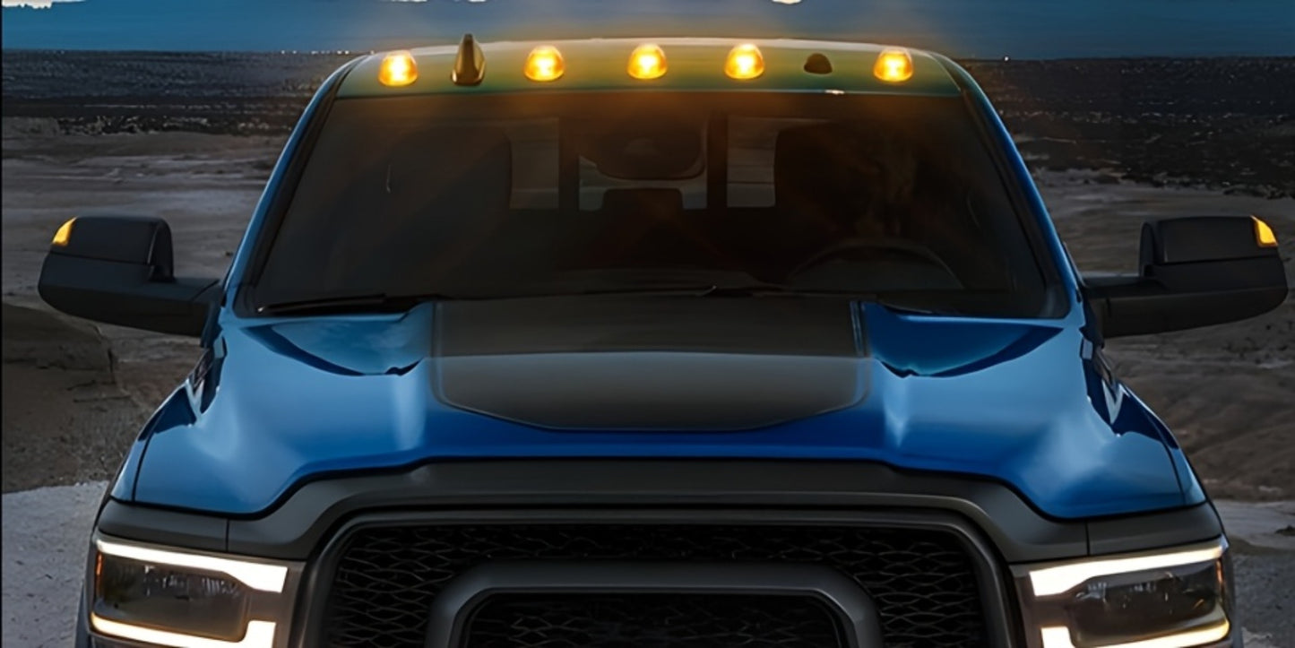 Solar Powered Cab Roof Lights for Trucks – 5pcs Wireless LED Clearance Lights with Motion & Vibration Sensor, No-Drill Install, Universal Fit for Car & Truck