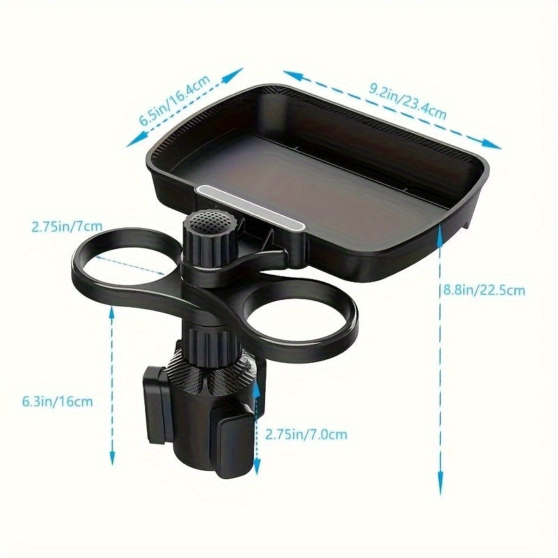 Three in one car cup holder tray phone holder - dual expandable base, ABS adjustable car seat organizer for food, drinks, and snacks - portable car table for children and adults, perfect for road travel and travel, car phone holder