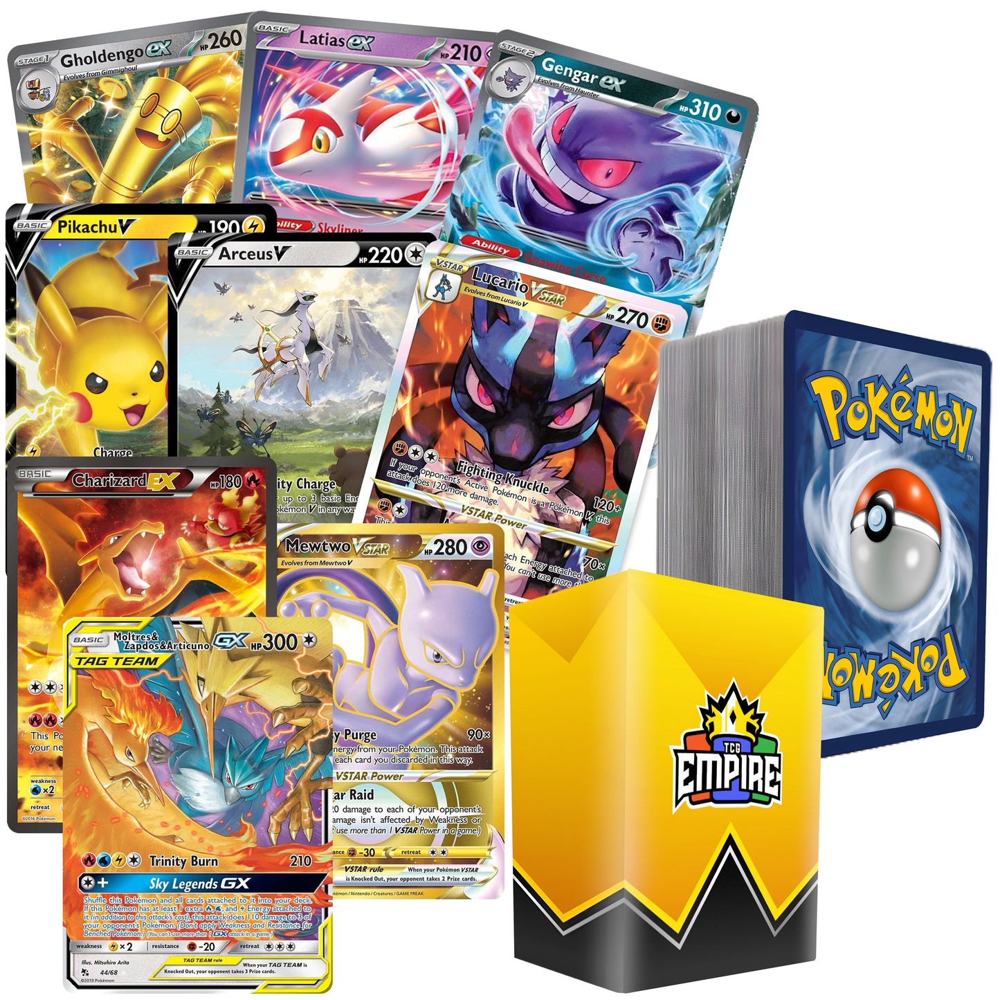 100+ Pokémon Cards Triple Power Bundle – 3 Guaranteed Ultra Rare (EX/GX/V/VMAX/VSTAR) + 10 Holos + TCG Empire Storage Box | Authentic Collection Gift for Kids & Collectors