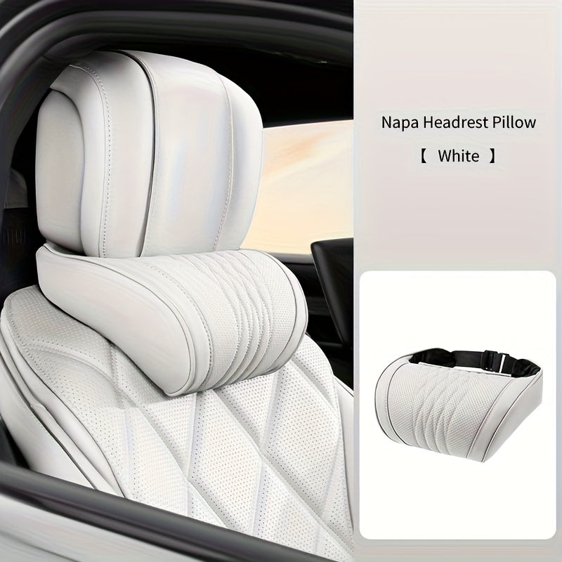 Luxury Car Neck Pillow, Napa Leather Headrest, Seat Cushion, Neck Support Pillow, Car Seat Cushion, Comfortable And Breathable, Lumbar And Neck Support, Exquisite Embroidery, Suitable for All Seasons, Car Interior Decorative Additions
