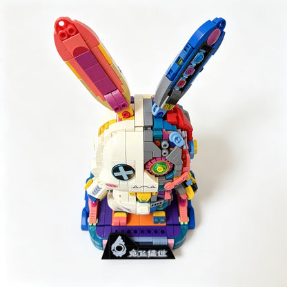Punk Mechanical Rabbit Building Block Set 1377pcs – Pink Steampunk Style Brick Model Kit, Mid-Scale ABS DIY Assembly Display Toy, Unique Halloween Christmas Birthday Gift for Teens & Adults