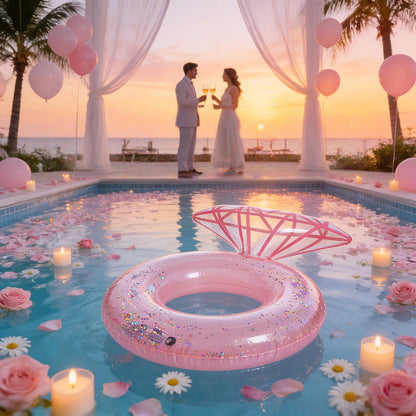Giant Engagement Ring Pool Float 49×31 Inch Inflatable Diamond Ring Floatie for Bachelorette Party Bridal Shower Wedding Pool Decoration Adults Gold White Pink