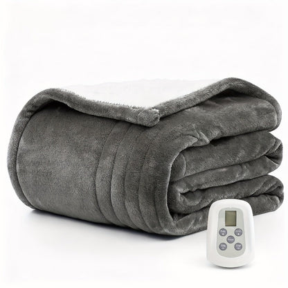Dual Control Electric Heated Blanket with 10 Heat Levels - 10-Hour Auto Shutoff, Overheat Protection, Fast Heating, Soft Flannel, Machine Washable, 4 Sizes & 4 Colors, Bedroom Gift Blanket
