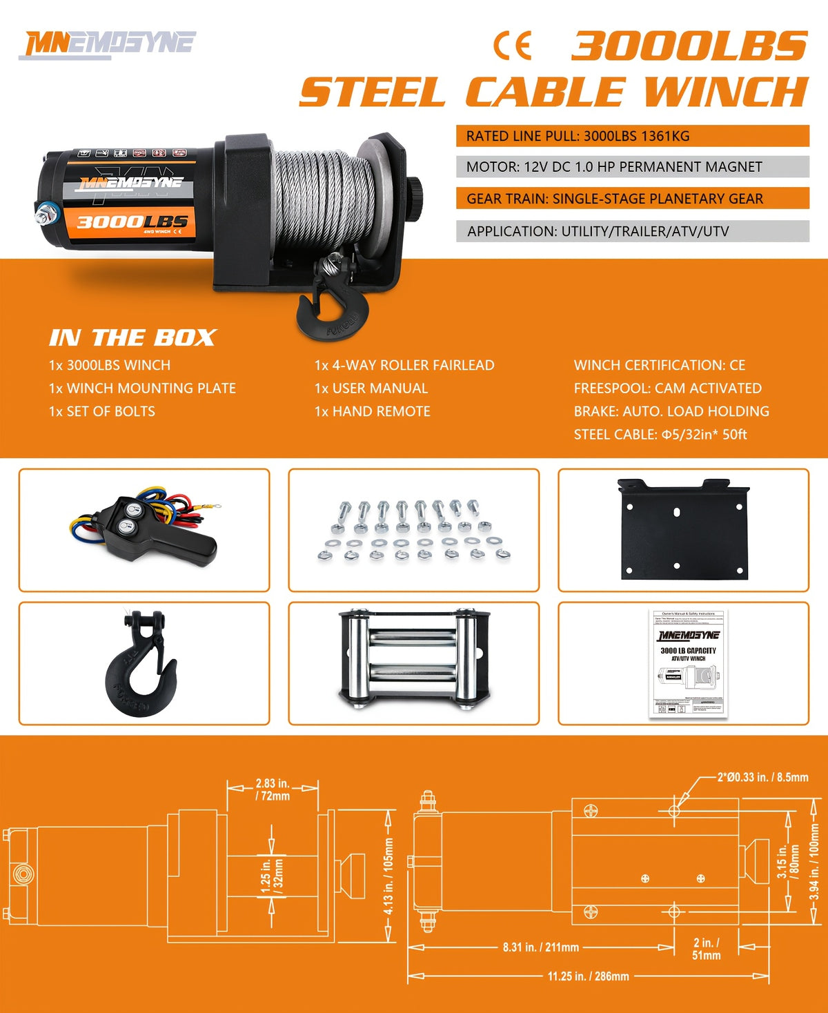 14500lb/5000lb/4500lb/3000lb Electric Winch 12V Winch Steel Cable Synthetic Rope Offroad Towing Trucks Trailers SUVs Offroad Recovery Robust Construction for SUV Trailer Boat Winch ATV UTV ATV Winch Kit 4WD 4X4