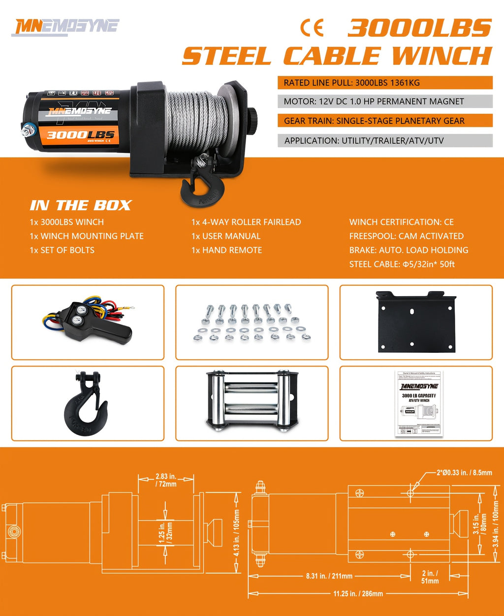 14500lb/13000lb/4500lb/3000lb Electric Winch 12V Winch Steel Cable Synthetic Rope 4WD/4X4 Offroad Towing Trucks Trailers SUVs Offroad Recovery Robust Construction For SUV Trailer Boat Winch ATV UTV ATV Winch Kit
