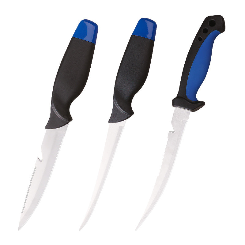 Fishing Knife Set 3-Piece Stainless Steel Fillet Boning Knife with Cut Resistant Gloves Fishing Line Cutter Stretch Rope for Fishing Camping Carving