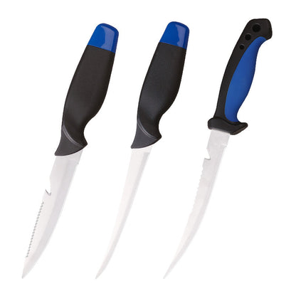 Fishing Knife Set 3-Piece Stainless Steel Fillet Boning Knife with Cut Resistant Gloves Fishing Line Cutter Stretch Rope for Fishing Camping Carving